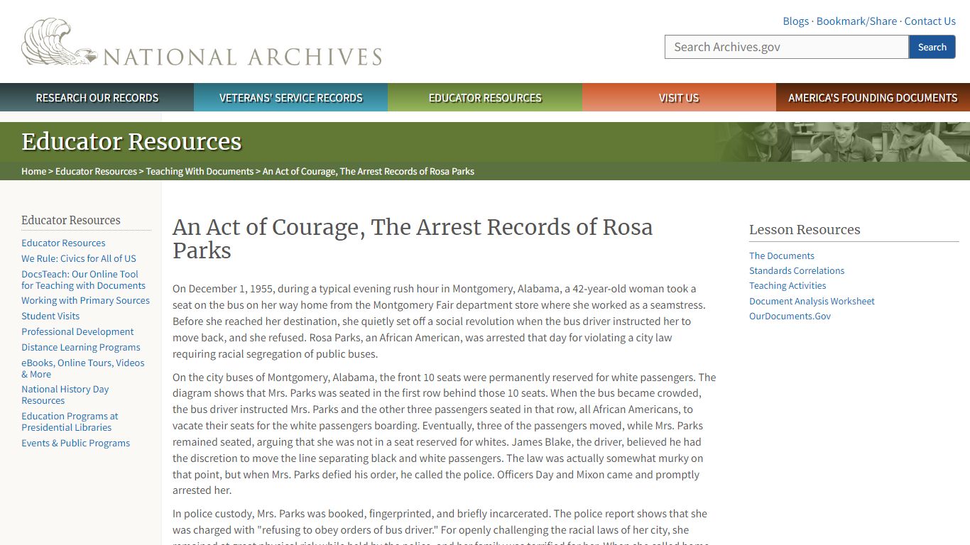 An Act of Courage, The Arrest Records of Rosa Parks